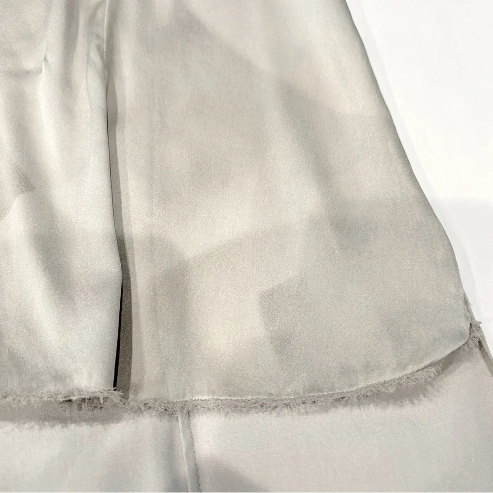 Elie Tahari Women Silk Blouse S Ivory Abstract Print Fringe High-Low Quiet Luxur - Picture 6 of 11